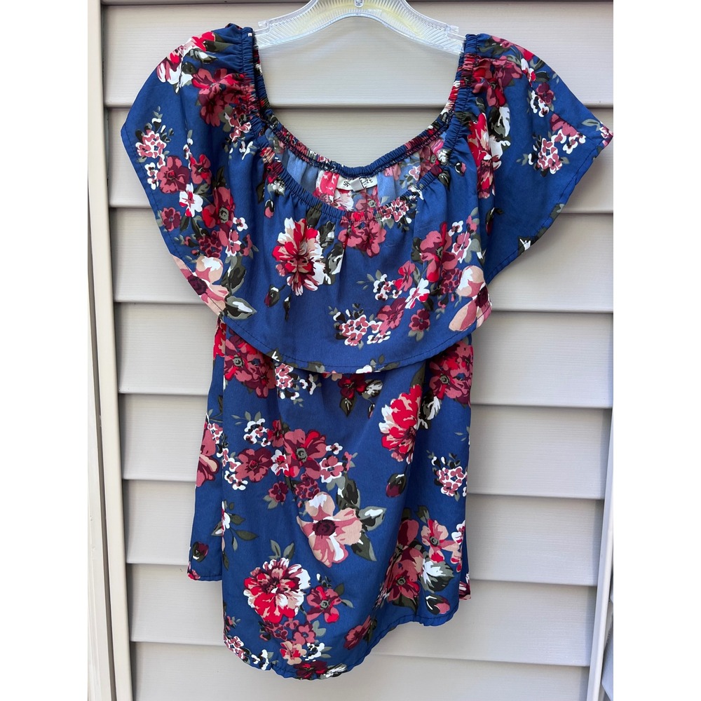 Womens Flirty Floral Off The Shoulder Ruffle Blouse Top Medium